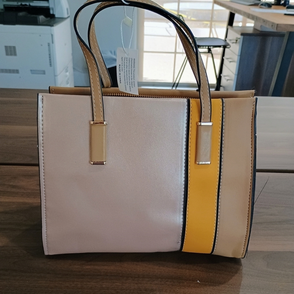 Elegant Yellow and Cream Women's Handbag